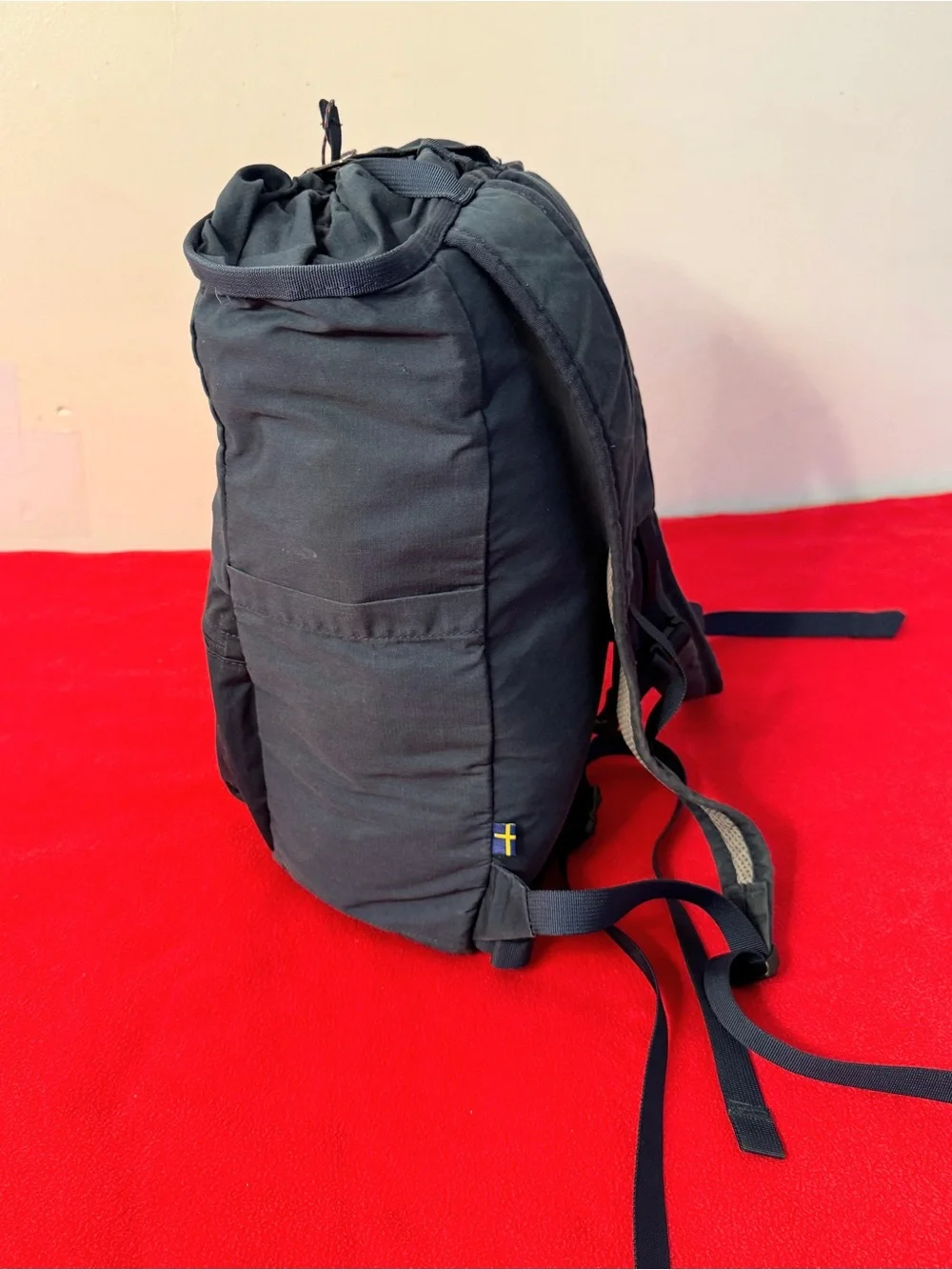 Fjallraven Navy Roll-Top Backpack with Leather Patch